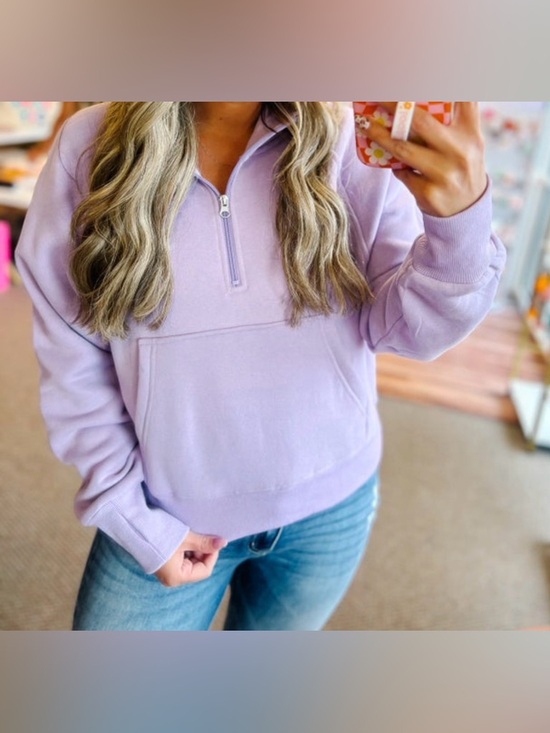 Jess Lea Tops - Lavender Half-Zip Scuba Hoodie